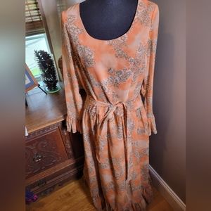 VINTAGE 70'S MISS ELLIETTE CALIFORNIA FLORAL BOHO RUFFLE MAXI DRESS